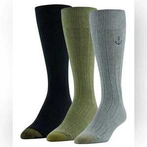 NWT 3 Pair Men’s Designer Series Gold Toe Dress Socks Hampton Embroidery Regatta